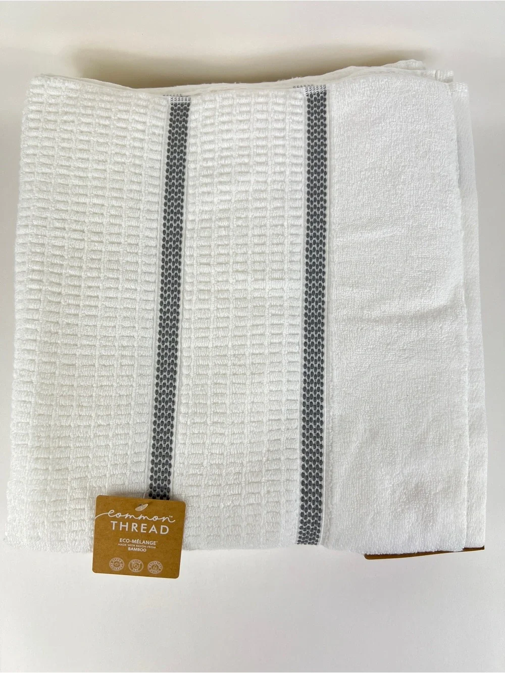 Common Thread Bamboo Eco Melange Bath Towel Set White Gray Soft Cotton 2 pc NEW
